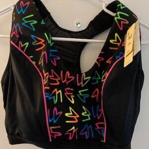 Lane Bryant Active Racerback  Sports Bra - Black with Colorful Logo Print